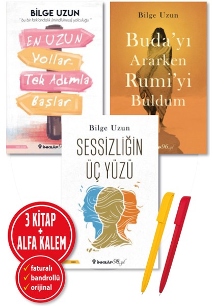 Alfa Kalem+ ''bilge Uzun'' 3 Kitap ''en Uzun Yollar Tek Adımla+Sessizliğin Üç Yüz+Buda'yı Arar Rumi