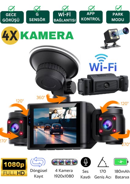 CC40 Full Hd Araç Güvenlik Kamerası – 4 Kameralı, Gece Görüşü, Türkçe, Wifi Destekli