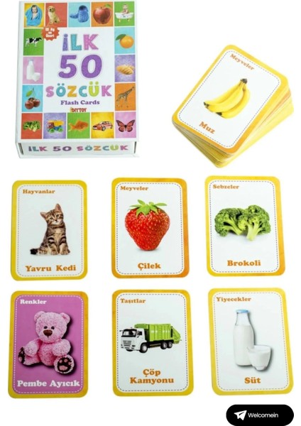 Oyuncak Minik Bebeğimin Ilk 50 Sözcük Kartları ve Ilk 50 Hayvanlar Kartları Flash Kart 2'li Set modelleri