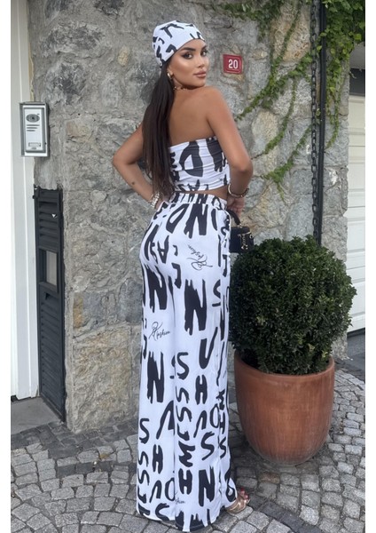Kadın Rahat Salaş Şalvar Pantolon, Esnek Crop ve Bandana Üçlü Takım - Yazlık Sokak Modası Kombini fiyatları