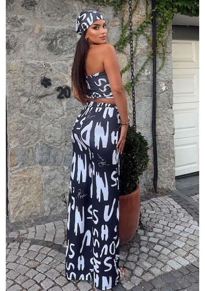 Kadın Rahat Salaş Şalvar Pantolon, Esnek Crop ve Bandana Üçlü Takım - Yazlık Sokak Modası Kombini fiyatları