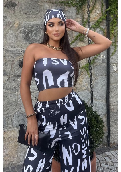 Kadın Rahat Salaş Şalvar Pantolon, Esnek Crop ve Bandana Üçlü Takım - Yazlık Sokak Modası Kombini modelleri