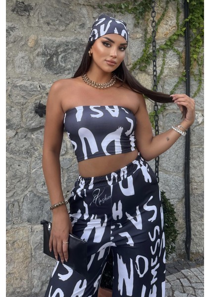 Kadın Rahat Salaş Şalvar Pantolon, Esnek Crop ve Bandana Üçlü Takım - Yazlık Sokak Modası Kombini fırsatları