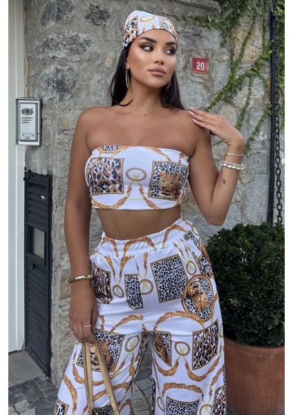 Kadın Rahat Salaş Şalvar Pantolon, Esnek Crop ve Bandana Üçlü Takım - Yazlık Sokak Modası Kombini fiyatları