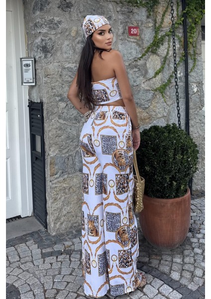 Kadın Rahat Salaş Şalvar Pantolon, Esnek Crop ve Bandana Üçlü Takım - Yazlık Sokak Modası Kombini modelleri