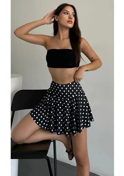 Kadın Siyah Puantiyeli Çizgi Yüksek Bel Şort Etek – Şık ve Rahat Etek Modeli fiyatları
