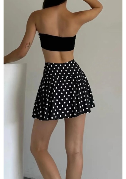 Kadın Siyah Puantiyeli Çizgi Yüksek Bel Şort Etek – Şık ve Rahat Etek Modeli fırsatları