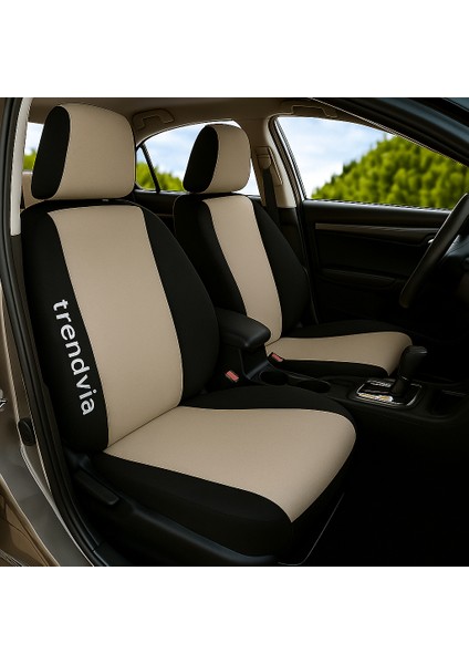 Ortopedik Şerit Koltuk Kılıfı Takımı - Bej Siyah Renk - Ön ve Arka Için Uygun