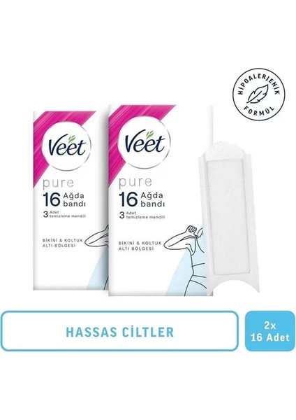 Pure Hipoalerjenik Bikini & Koltuk Altı Ağda Bandı, (2 x 16 Adet) fiyatları