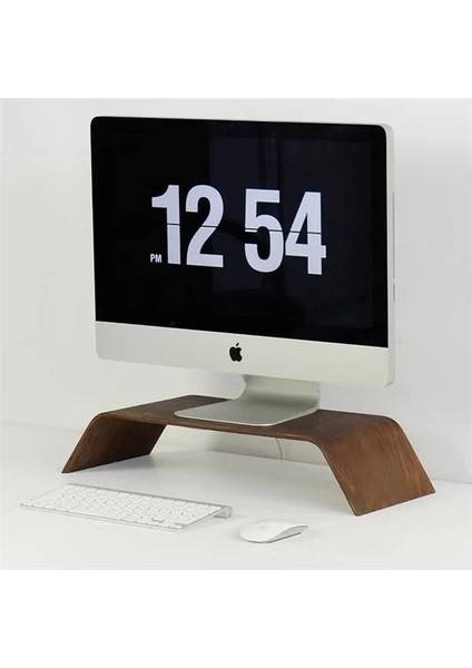 Dayanıklı Ağaç Monitör Ayağı ve Yükseltici Bilgisayar Standı (Ceviz)
