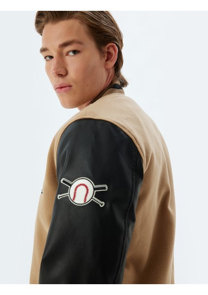 Yeni Sezon Kolej Ceket Bomber Yaka Slim Fit Fermuarlı Cep Detaylı