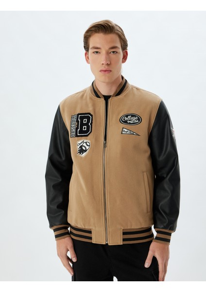 Yeni Sezon Kolej Ceket Bomber Yaka Slim Fit Fermuarlı Cep Detaylı modelleri