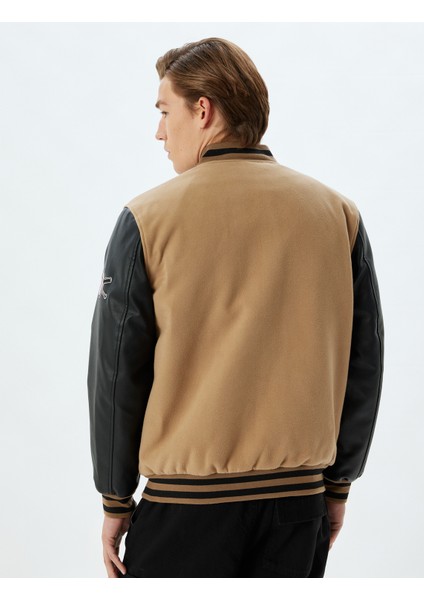 Yeni Sezon Kolej Ceket Bomber Yaka Slim Fit Fermuarlı Cep Detaylı fırsatları