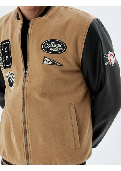 Yeni Sezon Kolej Ceket Bomber Yaka Slim Fit Fermuarlı Cep Detaylı indirimleri