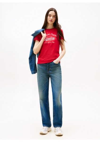 Yüksek Bel Düz Paça Slim Straight Koyu Mavi Kadın Denim Pantolon DW0DW205121A5