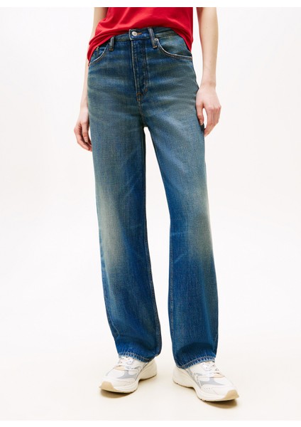 Yüksek Bel Düz Paça Slim Straight Koyu Mavi Kadın Denim Pantolon DW0DW205121A5 modelleri