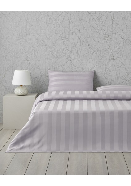 Deluxe Çizgili Pamuk Saten Çift Kişilik Nevresim Takımı 200X220 cm Açık Leylak
