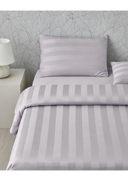 Deluxe Çizgili Pamuk Saten Çift Kişilik Nevresim Takımı 200X220 cm Açık Leylak fiyatları