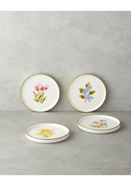 Begonya Seramik 4'lü Pasta Tabağı 16 cm Renkli
