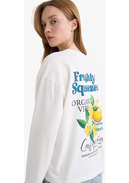 Loose Fit Bisiklet Yaka Sırt Baskılı Sweatshirt Tunik F9448AX25AU