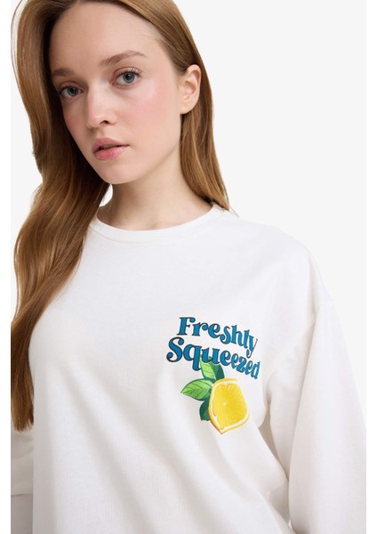 Loose Fit Bisiklet Yaka Sırt Baskılı Sweatshirt Tunik F9448AX25AU