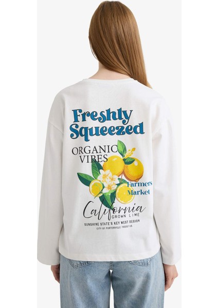 Loose Fit Bisiklet Yaka Sırt Baskılı Sweatshirt Tunik F9448AX25AU