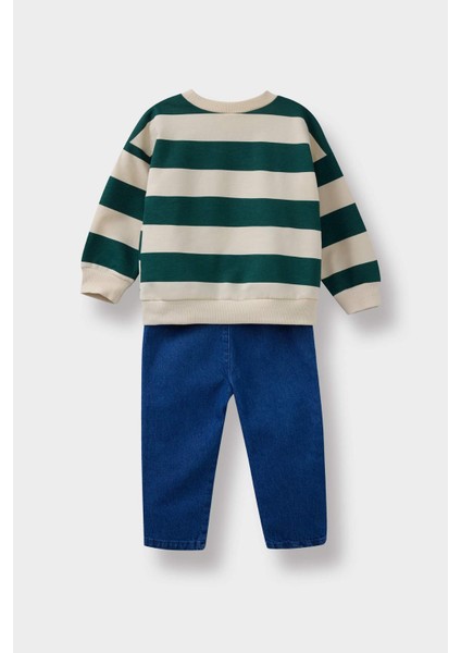 Erkek Bebek 2'li Takım Çizgili Sweatshirt Jean Pantolon F3304A525AU fırsatları
