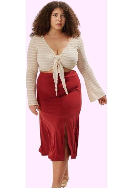 Kadın Midi Boy A Line Örme Etek Büyük Beden Günlük Kullanım Hafta Sonu Yaz Aylarının Vazgeçilmezi