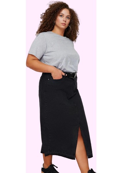 Kadın Midi Boy Denim Etek Yüksek Bel A Line Kalıp Pamuklu Günlük Kullanım Kaliteli Malzeme fiyatları