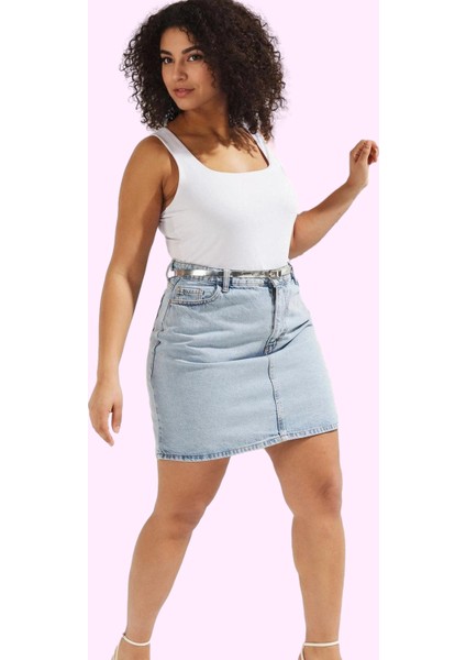 Kadın Yüksek Bel A Line Denim Etek Pamuklu Günlük Kombinler Için Yaz Aylarının Vazgeçilmezi fiyatları