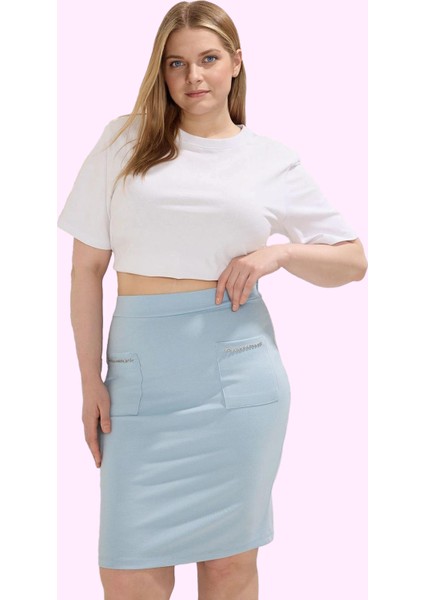 Kadın Kalem Etek Büyük Beden Interlok Örme Mini Günlük Hafta Sonu Yaz Aylarının Vazgeçilmezi fiyatları