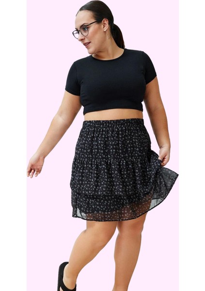 Kadın Çok Çiçekli Desenli Mini Etek Fırfırlı Şifon Kumaş Günlük Kombinler Kaliteli Malzeme