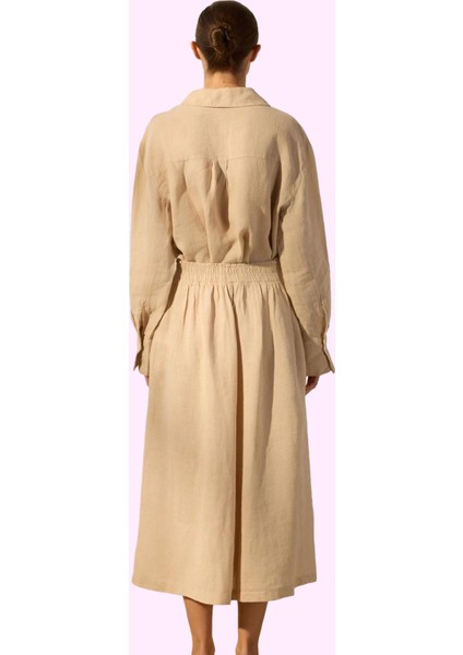 Kadın Midi Boy Keten Etek Düz Desen Günlük ve Şık Kombinler Hafta Sonu Yaz Aylarının Vazgeçilmezi modelleri