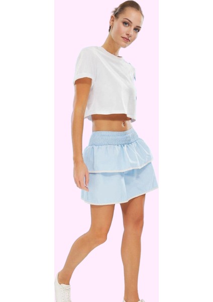 Kadın Kısa Boy Ekose Desenli Mini Etek Fırfırlı Kalçadan Oturan Yazlık Yaz Aylarının Vazgeçilmezi