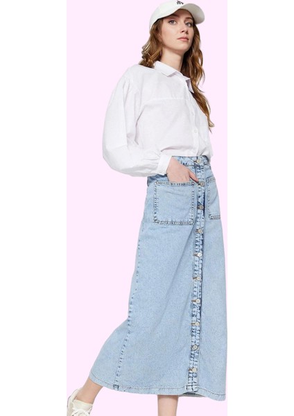 Kadın Maxi Denim Kot Etek Yüksek Bel Pamuklu Günlük Şıklık Hafta Sonu Yaz Aylarının Vazgeçilmezi fiyatları