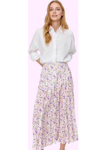 Kadın Maxi Boy Piliseli Çok Çiçek Desenli Etek Ramadan Tarzu Günlük Kaliteli Malzeme