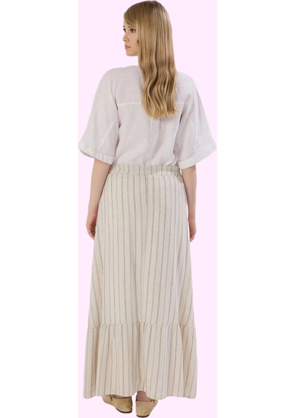 Kadın Maxi Etek Keten Görünümlü Çizgili A Line Günlük Şıklık Hafta Sonu Yaz Aylarının Vazgeçilmezi modelleri