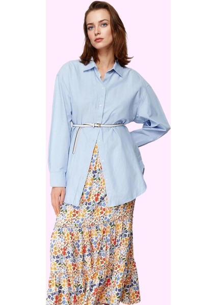 Kadın Maxi Çiçekli Desenli Dokuma Etek Yüksek Bel Kemerli Günlük Kullanım Kaliteli Malzeme