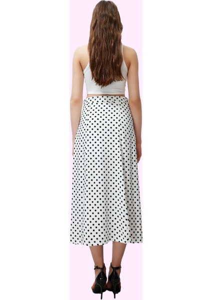 Kadın Midi Boy Puantiyeli Etek Yüksek Bel A Line Shally Dokuma Viskoz Yazlık Günlük Kullanım modelleri
