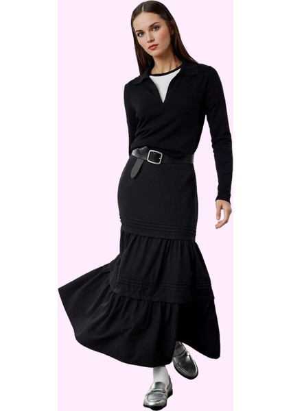 Kadın Maxi Etek Eteği Fırfırlı Poplin Dokuma Ramadan Tarzu Yaz Aylarının Vazgeçilmezi