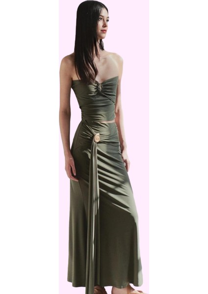 Kadın Maxi Etek Aksesuar Detaylı Örme Sandy Dokuma Bodycone Şık Gece Yaz Aylarının Vazgeçilmezi