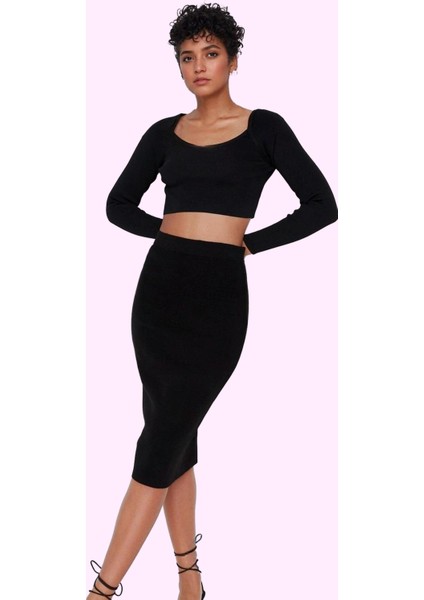 Kadın Kalem Triko Etek Kemerli Normal Bel Midi Boy Günlük Şıklık Yaz Aylarının Vazgeçilmezi