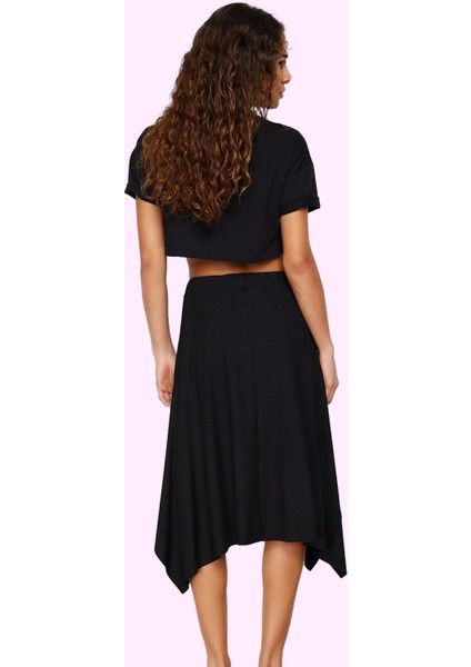 Kadın Asimetrik Midi Etek Zebra Desenli Yüksek Bel Örme Kumaş Günlük Yaz Aylarının Vazgeçilmezi modelleri