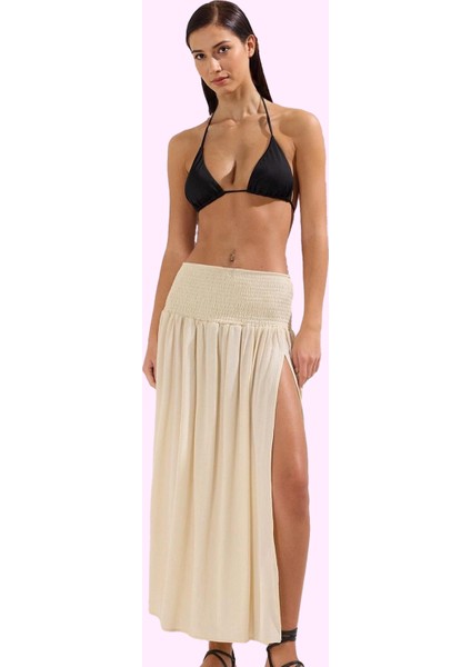 Kadın Maxi Plaj Etek Yırtmaçlı Crinkle Dokuma Yazlık Günlük Kullanım Yaz Aylarının Vazgeçilmezi