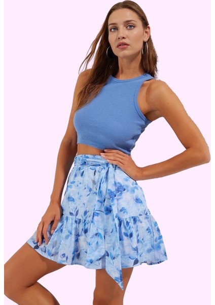 Kadın Çiçek Desenli Mini Etek Fırfırlı Detay Pamuklu Yazlık Günlük Yaz Aylarının Vazgeçilmezi fiyatları