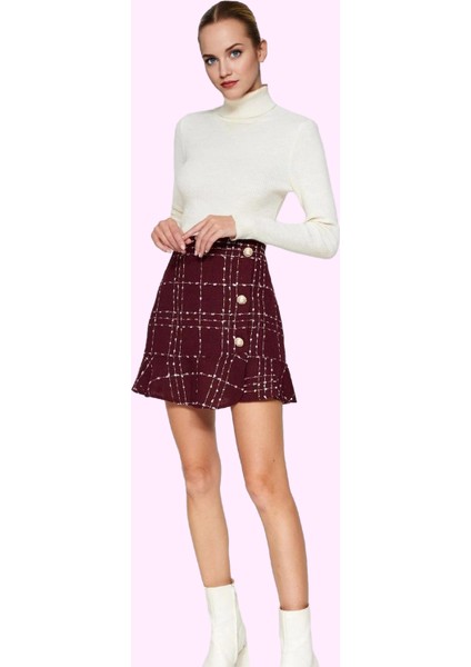 Kadın Kemerli Mini Etek Ekose Desenli Tüvit Kumaş Günlük Hafta Sonu Yaz Aylarının Vazgeçilmezi
