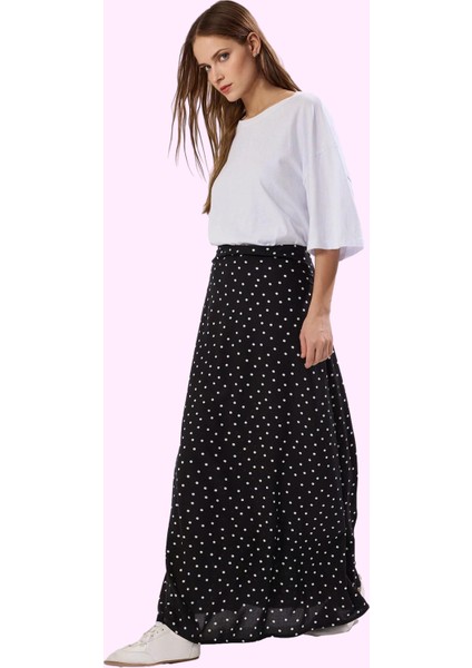Kadın Maxi Boy Puantiyeli Desenli Dokuma Etek Yüksek Bel A Line Kesim Yazlık Günlük Kullanım fiyatları