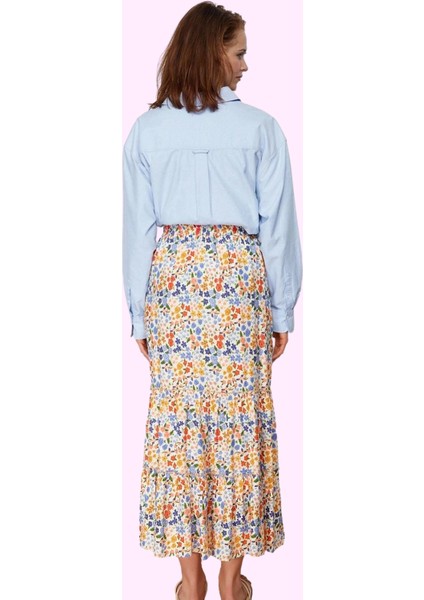 Kadın Maxi Çiçekli Desenli Dokuma Etek Yüksek Bel Kemerli Günlük Kullanım Kaliteli Malzeme modelleri