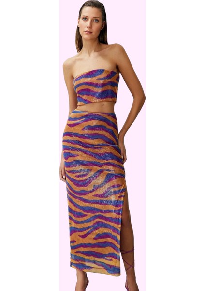 Kadın Maxi Boy Animal Desenli Payet Etek Şık Gece Elbise Kombinleri Yaz Aylarının Vazgeçilmezi