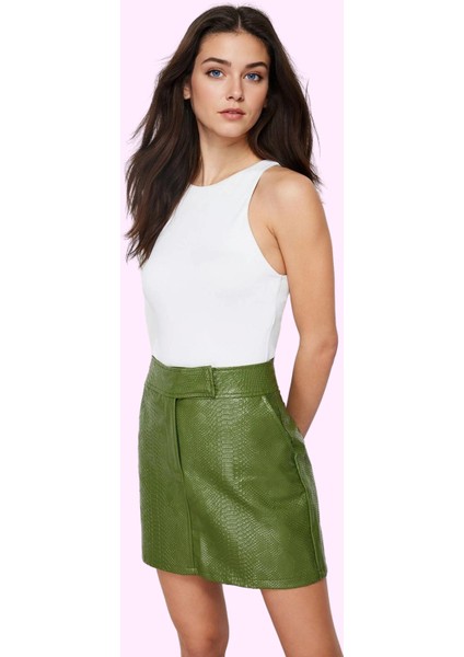 Kadın Mini A Line Suni Deri Etek Yüksek Bel Cepsiz Şık Tasarım Günlük Kullanım Özel Günler fiyatları